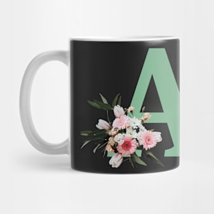 Letter A green with colorful flowers Mug